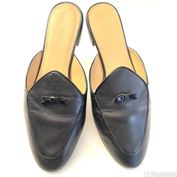 J. Crew Piped Loafer Mules in Leather Black Size 8 M Slip On Women’s Shoes - Picture 2 of 10